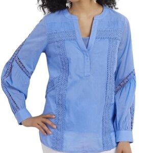 Soft Surroundings 1X Periwinkle Trianon Flowy Peasant Blouse Y6